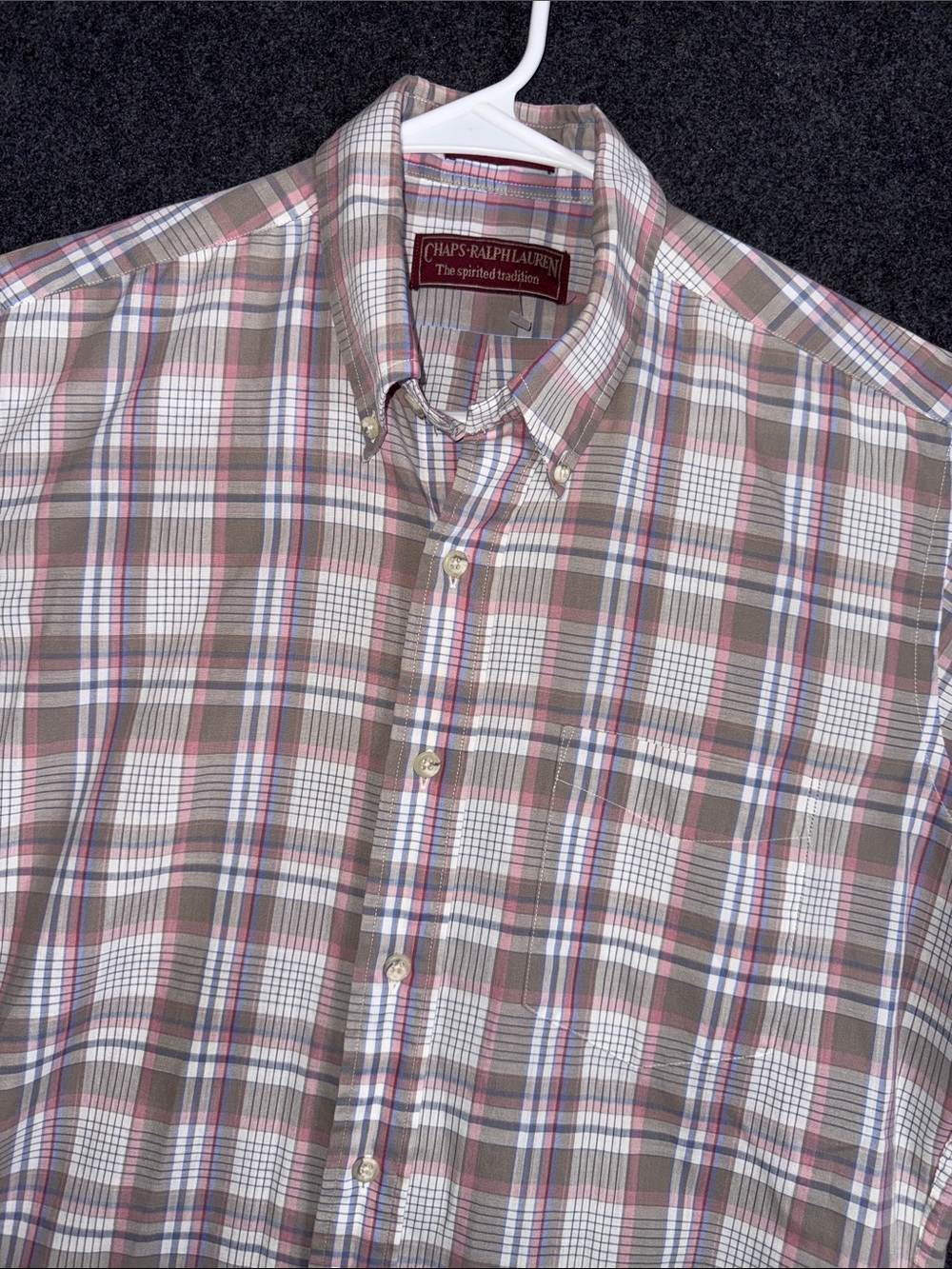 Vintage Chaps Plaid Button-Down Shirt in Brown, White and Pink